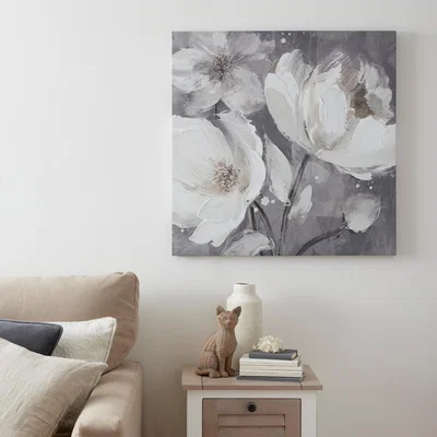 Dunelm Grey Floral Canvas Grey/White