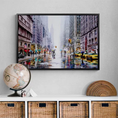 Dunelm Rainfall on 5th Avenue Framed Print Black