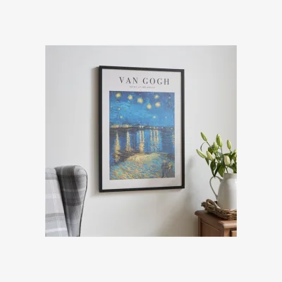 Dunelm Night at the Rhone by Van Gogh Framed Print Black