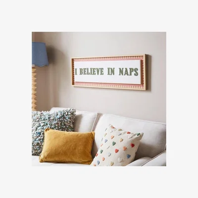 Dunelm I Believe In Naps Embroidered Framed Canvas