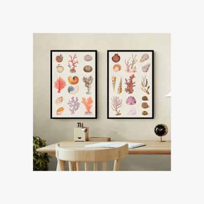 Dunelm Set of 2 Coral and Shell Collage Framed Prints MultiColoured