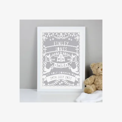 Dunelm Personalised Grey Papercut Style Framed Print White