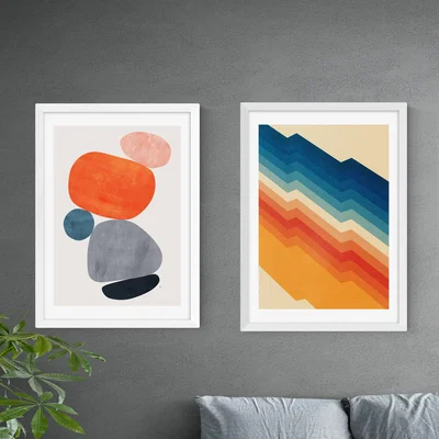 Dunelm Set of 2 East End Prints Retro Abstract Prints MultiColoured