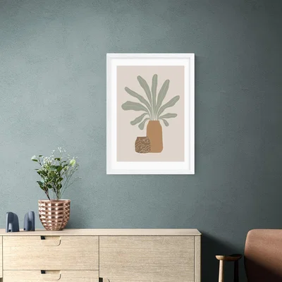 Dunelm East End Prints Two Brown Vases & Green Plant Framed Print Natural