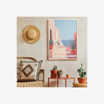 Dunelm Hestia Mediterranean Ocean View Thread Wall Art