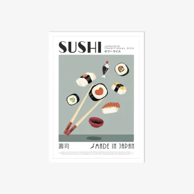 Dunelm Sushi Framed Print Green