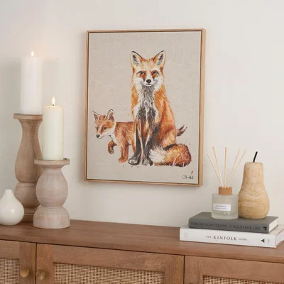 Dunelm Fox and Baby Capped Canvas Gold/Grey/White