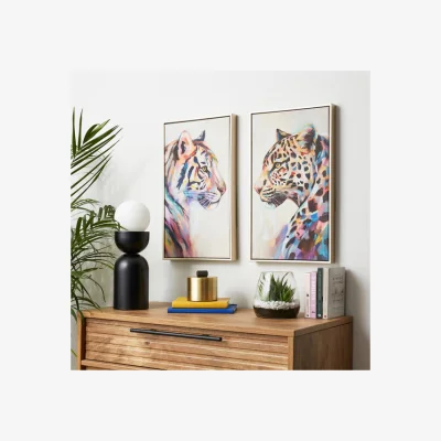 Dunelm Set of 2 Pastel Tiger & Leopard Framed Canvases