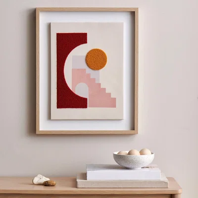 Dunelm Embroidered Framed Print White