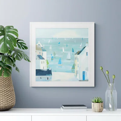 Dunelm House with Blue Door I Framed Print Blue/White