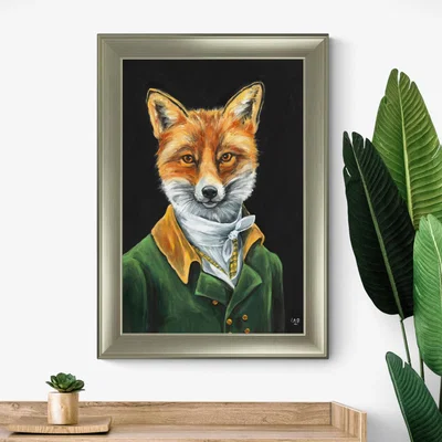 Dunelm Dapper Fox Framed Print Gold