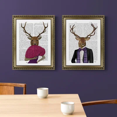 Dunelm Mr and Mrs II by Fab Funky Set of 2 Framed Prints Blue