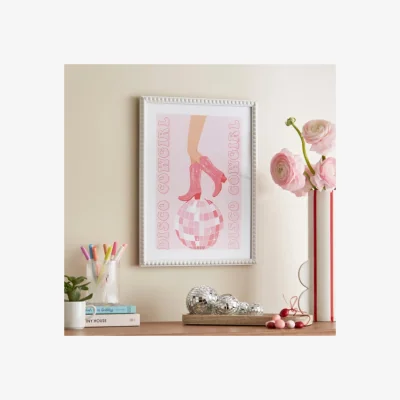 Dunelm Disco Cowboy Boots Framed Print Pink