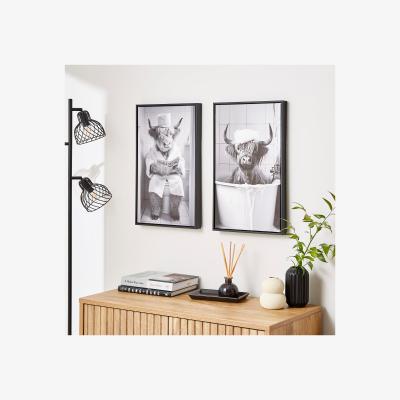 Dunelm Set of 2 Monochrome Highland Cow Framed Canvases