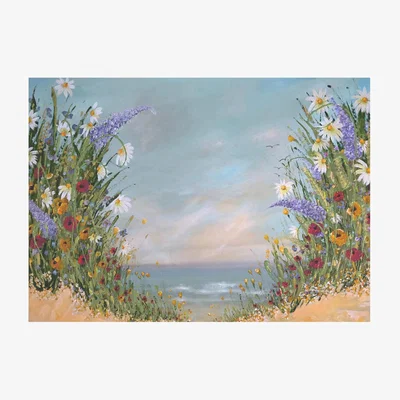 Dunelm Emma Sian Pritchard Floral Beach Canvas Blue