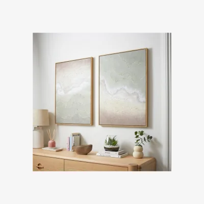 Dunelm Set of 2 Green Coastal Framed Canvases