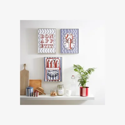 Dunelm Set of 3 Coastal Kitchen Framed Canvases