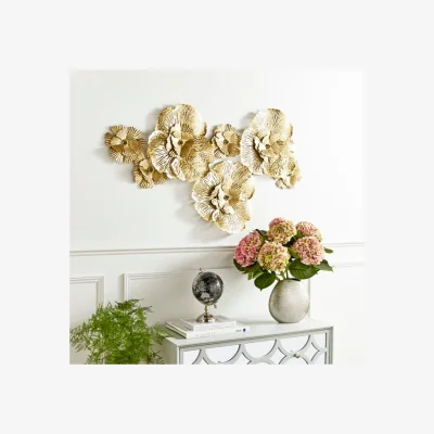 Dunelm Luxe Floral Metal Gold Wall Art Gold