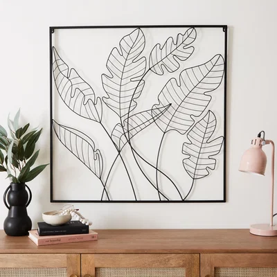Dunelm Large Metal Leaf Wire Indoor Outdoor Wall Art 80x80cm Black