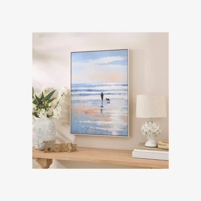 Dunelm Man With His Dog Coastal Framed Canvas
