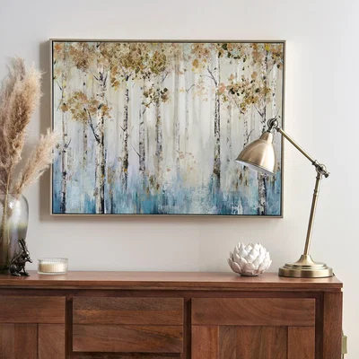 Dunelm Misty Woods Foiled Boxed Canvas Blue, White and Gold