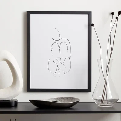 Dunelm Sitting Nude Framed Print Black and white