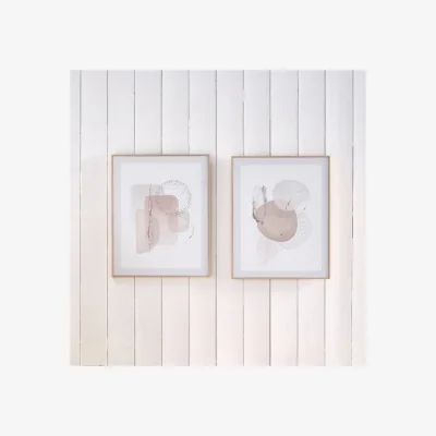 Dunelm Set of 2 Natural Abstract Framed Canvases White