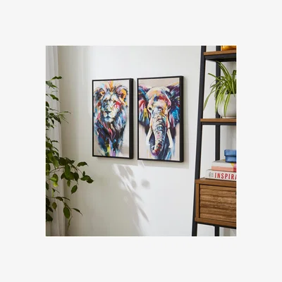 Dunelm Set of 2 Colourful Animals Framed Canvases