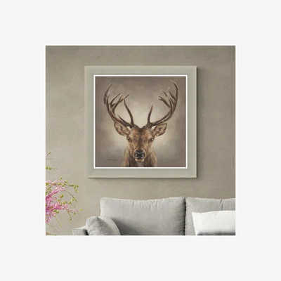Dunelm Deep In Thought Stag Framed Print Natural