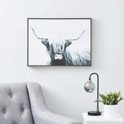 Dunelm Highland Cow Boxed Canvas Black and White