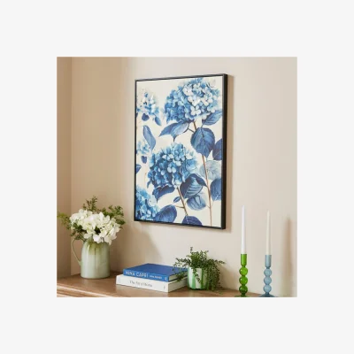 Dunelm Blue Hydrangea Framed Canvas