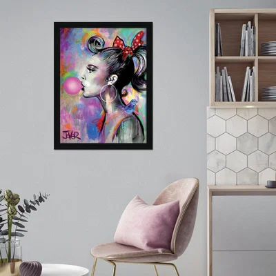 Dunelm The Art Group Bubble Girl I Framed Print Pink/Black