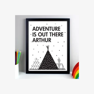 Dunelm Personalised Adventure Is Out There Framed Print Black