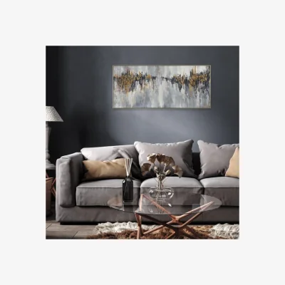 Dunelm Cedar & Sage Rhythm Abstract Framed Canvas Gold