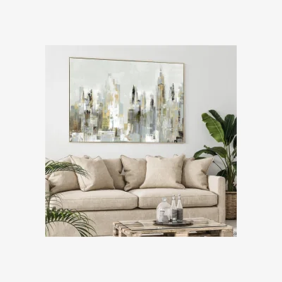Dunelm City Limits by Valeria Mravyan Framed Canvas Gold