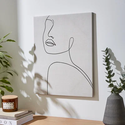 Dunelm Face Line Drawing Canvas 40x50cm White