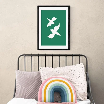 Dunelm East End Prints Love Birds in Green Print Green/White