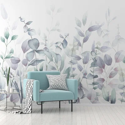 Dunelm Watercolour Leaves Mural Lilac