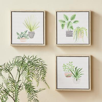Dunelm Set of 3 Plants Canvases Brown and Green