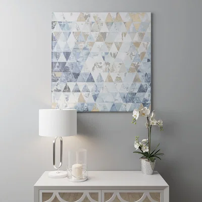 Dunelm Gloss Blue And Gold Geo Canvas Blue, White and Gold