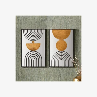 Dunelm Return - Set of 2 Art Deco Style Mirrored and Glass Wall Art