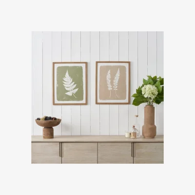 Dunelm Set Of 2 Green & Natural Fern Framed Canvases