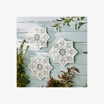 Dunelm Indoor Outdoor Set of 3 Metal Star Wall Art 30cm Cream