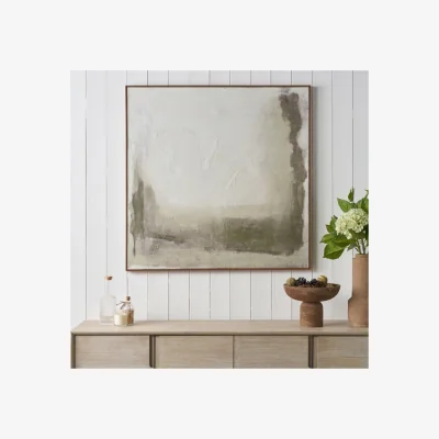Dunelm Green & Natural Abstract Square Hessian Framed Canvas