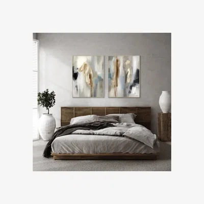 Dunelm Set of 2 Cedar & Sage Inspired Abstract Framed Canvases Gold