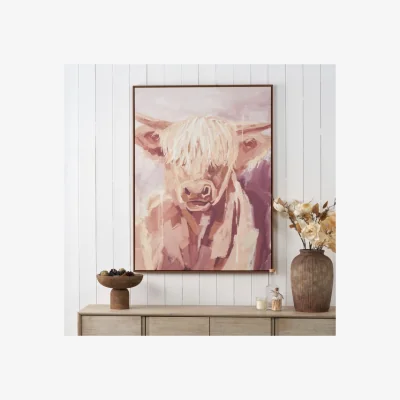 Dunelm Mulberry & Natural Highland Cow Framed Canvas