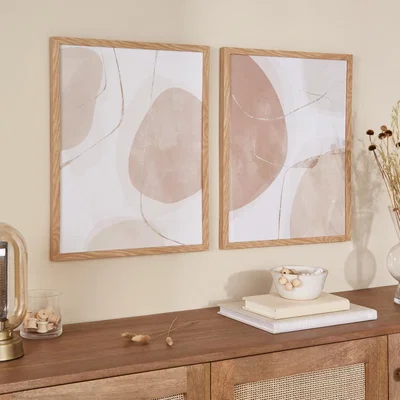 Dunelm Set of 2 Neutral Pebble Framed Prints Light Brown