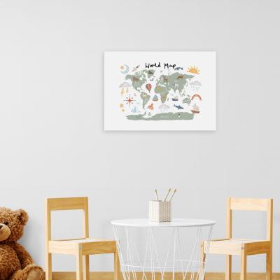 Dunelm East End Prints World Map in Green Print White/Green