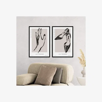 Dunelm Set of 2 La Femme Framed Prints Black and White