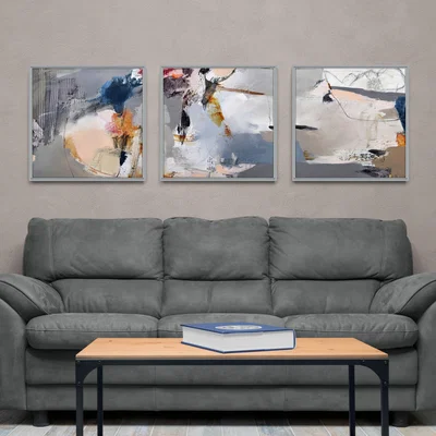 Dunelm Silent Motion by Natasha Barnes Set of 3 Framed Canvases MultiColoured